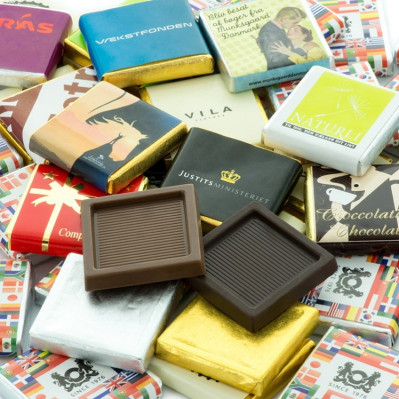 Chokolade kvadrater med reklame tryk