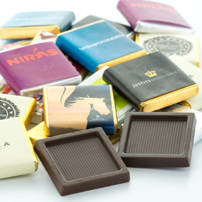 Chokolade kvadrater med reklame tryk