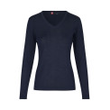 Strikpullover med v-hals med reklametryk og broderi