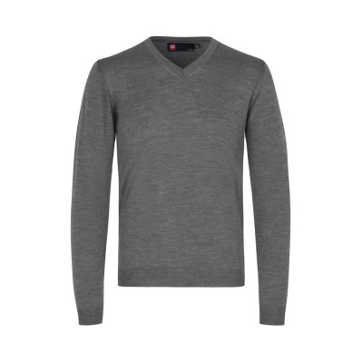Strikpullover med v-hals med reklametryk og broderi
