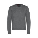 Strikpullover med v-hals med reklametryk og broderi