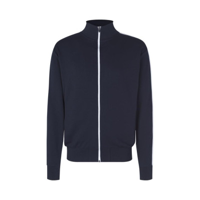 Sporty cardigan med lynlås med reklametryk og broderi, kontraststriber