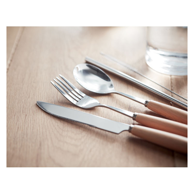 Genanvendeligt bestiksæt i rustfrit stål med logo og tryk