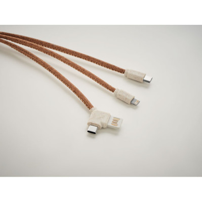 Kork 3-i-1 opladerkabel med logo,  bæredygtighed, sustainable
