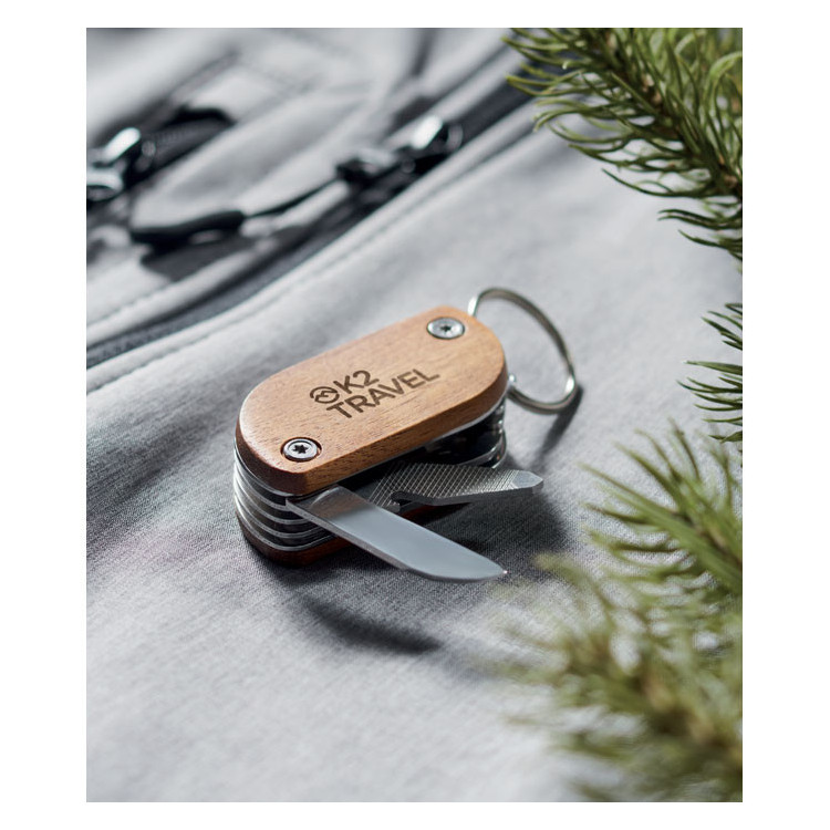 Multiværktøj i akacietræ med LED-lys med logo og tryk