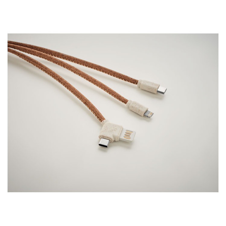 Kork 3-i-1 opladerkabel med logo og tryk