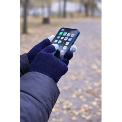 Touch handsker i akryl med taktile fingre til smartphone med logo og tryk i brug