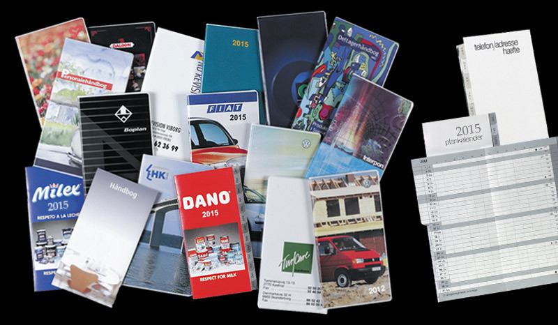 Reklamekalender & lommekalender med indsvejset tryksag - meget flotte