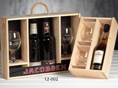Trækasse med plads til glas, med logo tryk