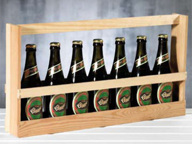 Ølkasse til 7 flasker på række, med logo tryk
